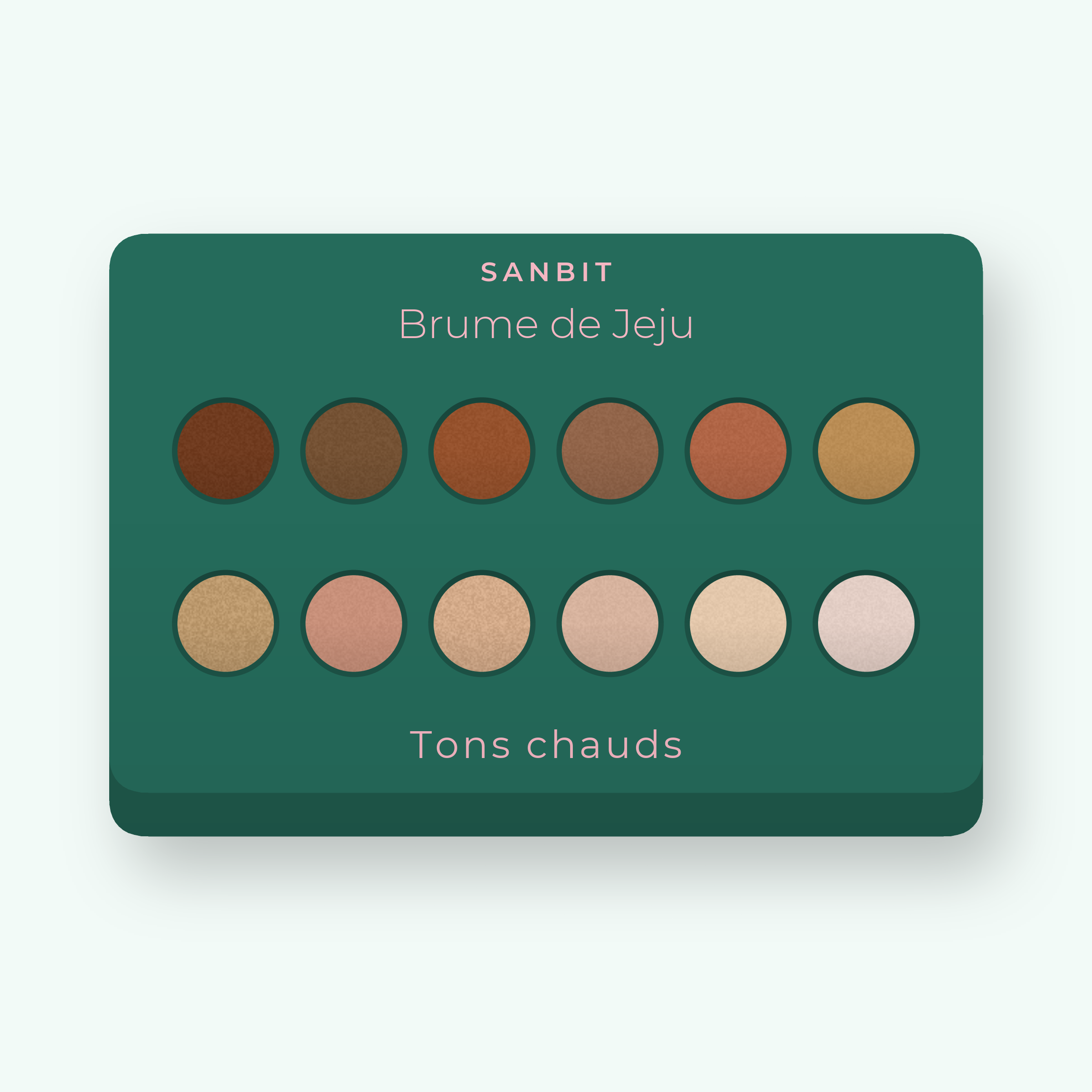 Palette yeux saisonnière Brume de Jeju – Sanbit, 12 × 1 g, teinte Tons chauds