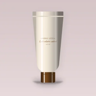 Lait solaire satiné à l'huile de tamanu SPF 50+ – Ambre Sépia, tube 200 ml