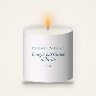 Bougie parfumée délicate au sapin baumier – Palais Nacré, pot en verre 70 g