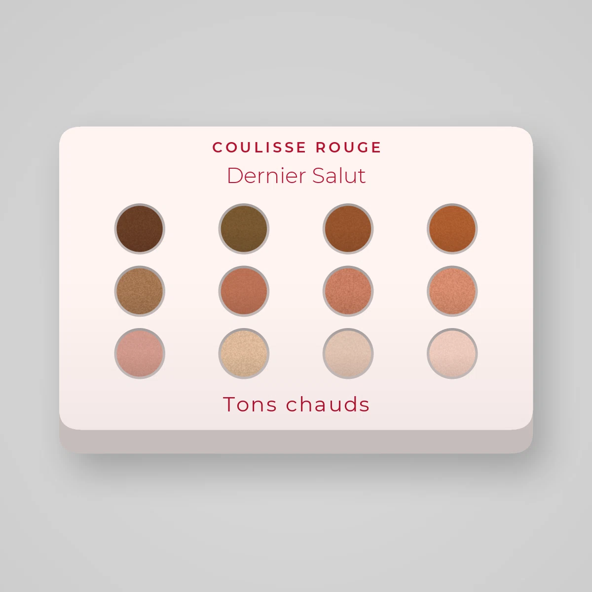 Palette yeux Dernier Salut à l'huile de raisin – Coulisse Rouge, 4 × 1,2 g, teinte Tons chauds