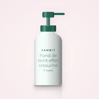 Fond de teint effet retouché à la réglisse – Sanbit, flacon-pompe 30 ml, teinte 11 Sable