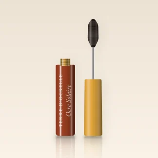 Mascara effet regard de biche Ocre Solaire – Terre d'Ocrelle, flacon et brosse 8 ml, teinte Brun noir