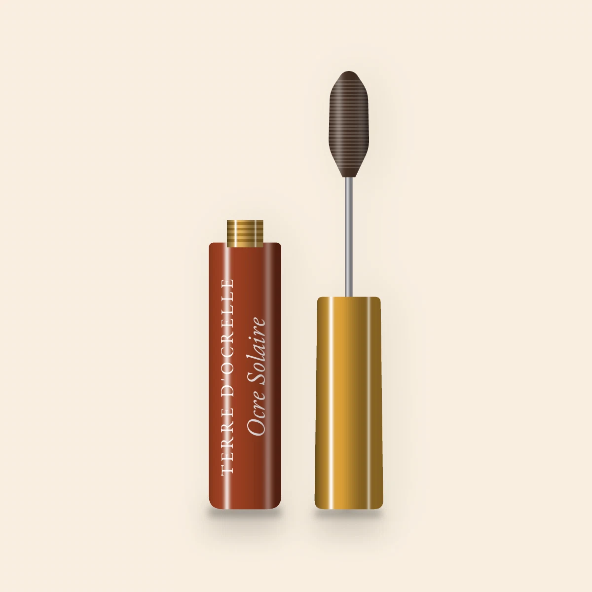 Mascara Ocre Solaire recourbant – Terre d'Ocrelle, flacon et brosse 4 ml, teinte Brun