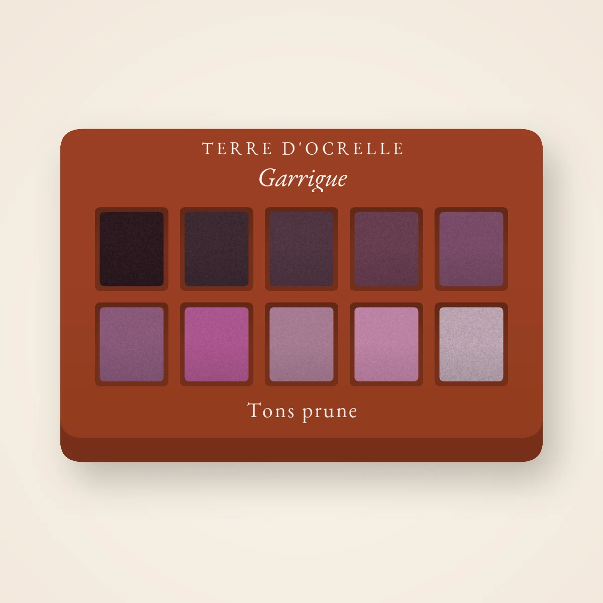 Palette yeux Garrigue ultra-pigmentée – Terre d'Ocrelle, 12 × 1 g, teinte Tons prune