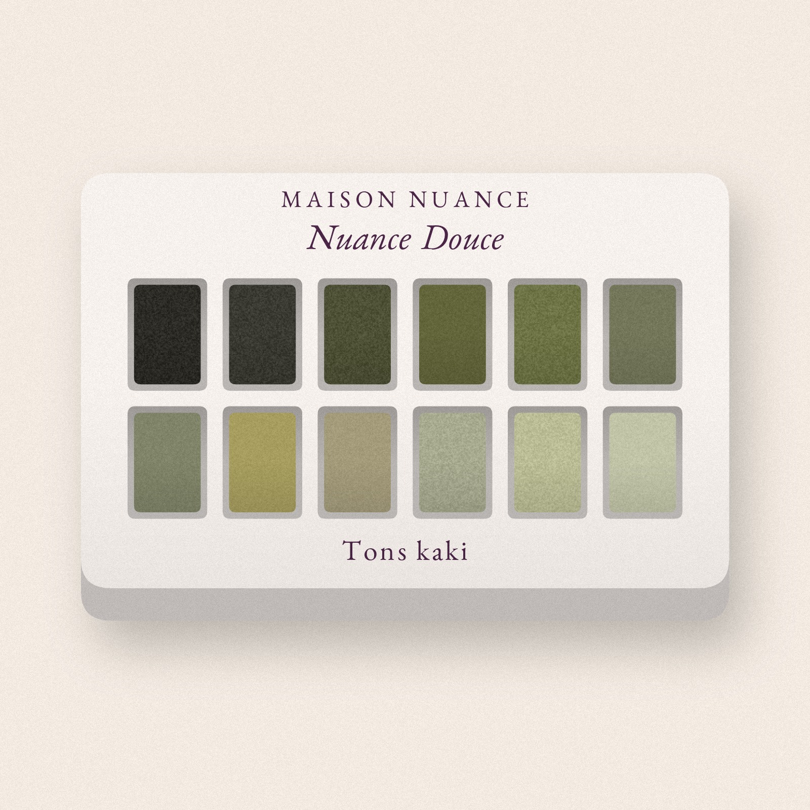 Palette yeux haute pigmentation Nuance Douce – Maison Nuance, 4 × 1,2 g, teinte Tons kaki