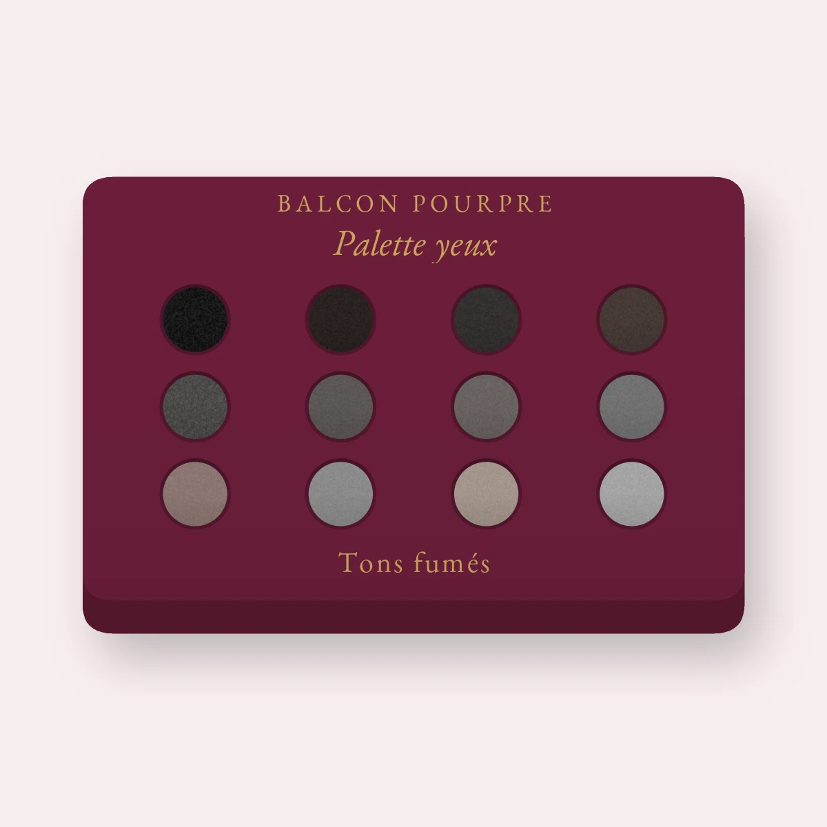 Palette yeux haute pigmentation à l'huile de ricin – Balcon Pourpre, 12 × 1 g, teinte Tons fumés
