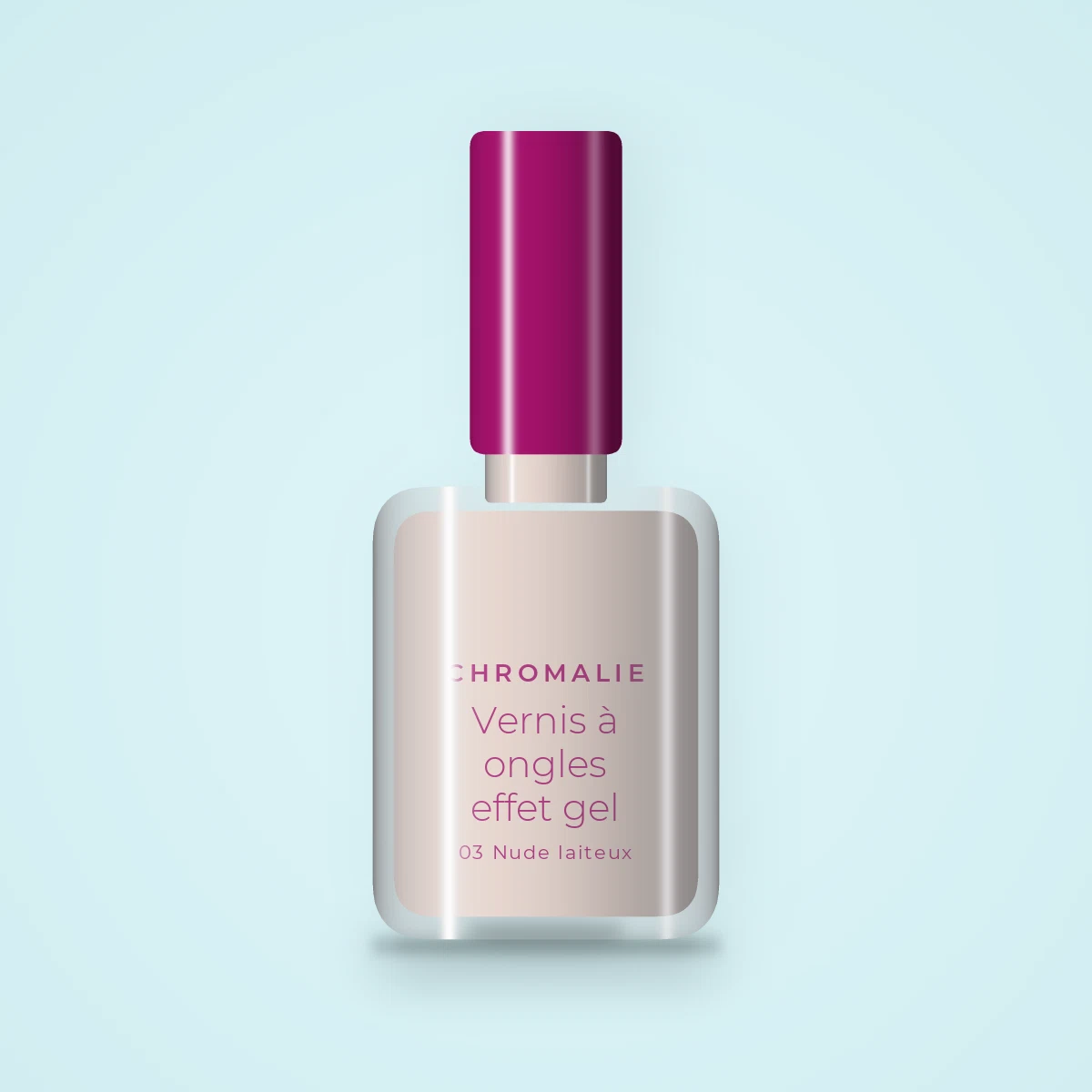 Vernis à ongles effet gel à l'huile d'avocat – Chromalie, flacon 10 ml, teinte 03 Nude laiteux