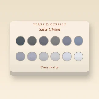 Palette yeux Sable Chaud sans effet poudreux – Terre d'Ocrelle, 9 × 1 g, teinte Tons froids