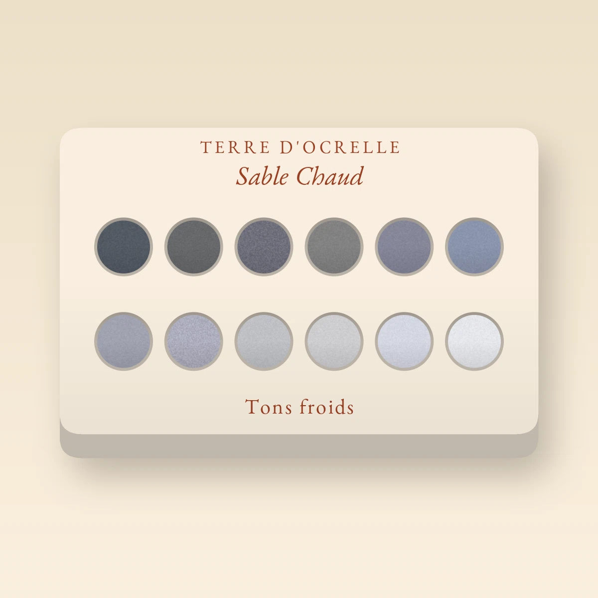 Palette yeux Sable Chaud sans effet poudreux – Terre d'Ocrelle, 9 × 1 g, teinte Tons froids