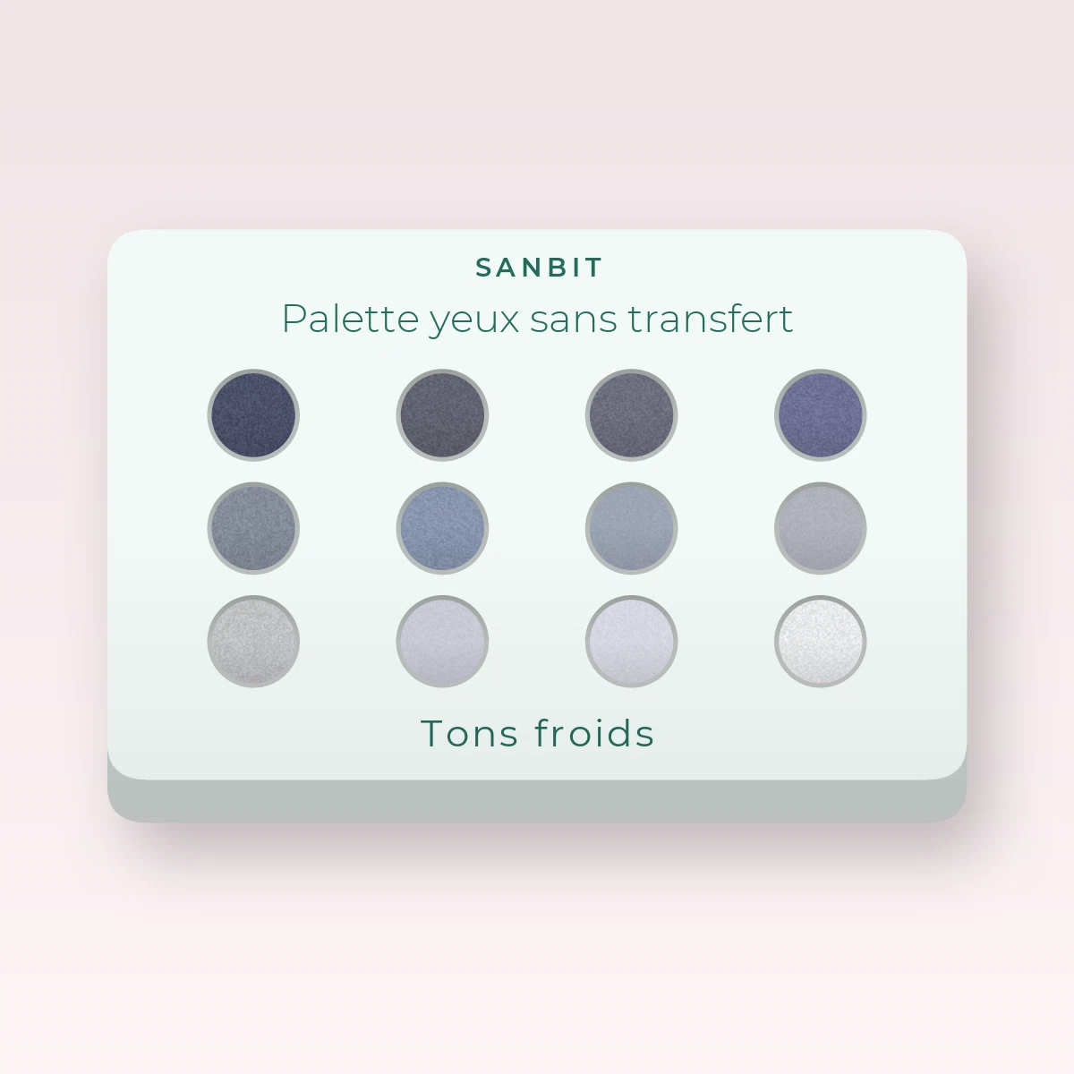 Palette yeux sans transfert à l'huile de noisette – Sanbit, 12 × 1 g, teinte Tons froids