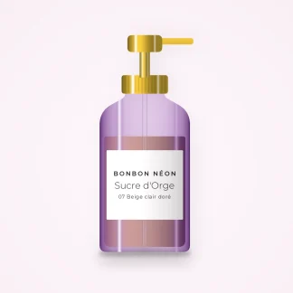 Fond de teint sublimateur Sucre d'Orge – Bonbon Néon, flacon-pompe 30 ml, teinte 07 Beige clair doré