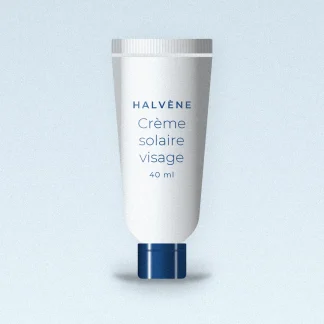 Crème solaire visage lissante au squalane SPF 50 – Halvène, tube 40 ml
