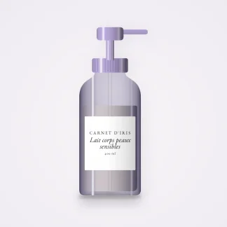 Lait corps peaux sensibles à l'huile de rose musquée – Carnet d'Iris, flacon-pompe 400 ml