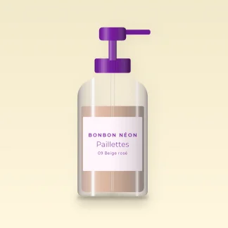 Fond de teint couvrance modulable Paillettes – Bonbon Néon, flacon-pompe 35 ml, teinte 09 Beige rosé