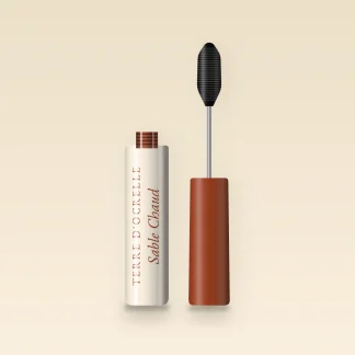 Mascara Sable Chaud au beurre de karité – Terre d'Ocrelle, flacon et brosse 4 ml, teinte Noir intense
