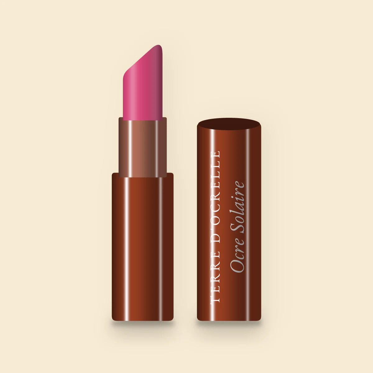 Rouge à lèvres Ocre Solaire à l'huile de framboise – Terre d'Ocrelle, étui 3,8 g, teinte 06 Rose vif