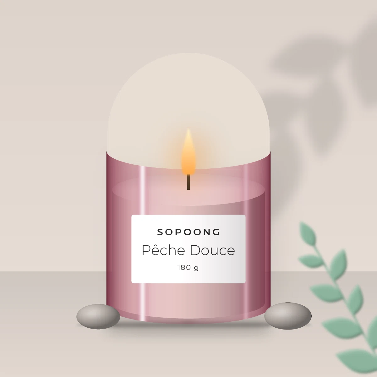 Bougie parfumée Pêche Douce à la cardamome – Sopoong, photo d'ambiance