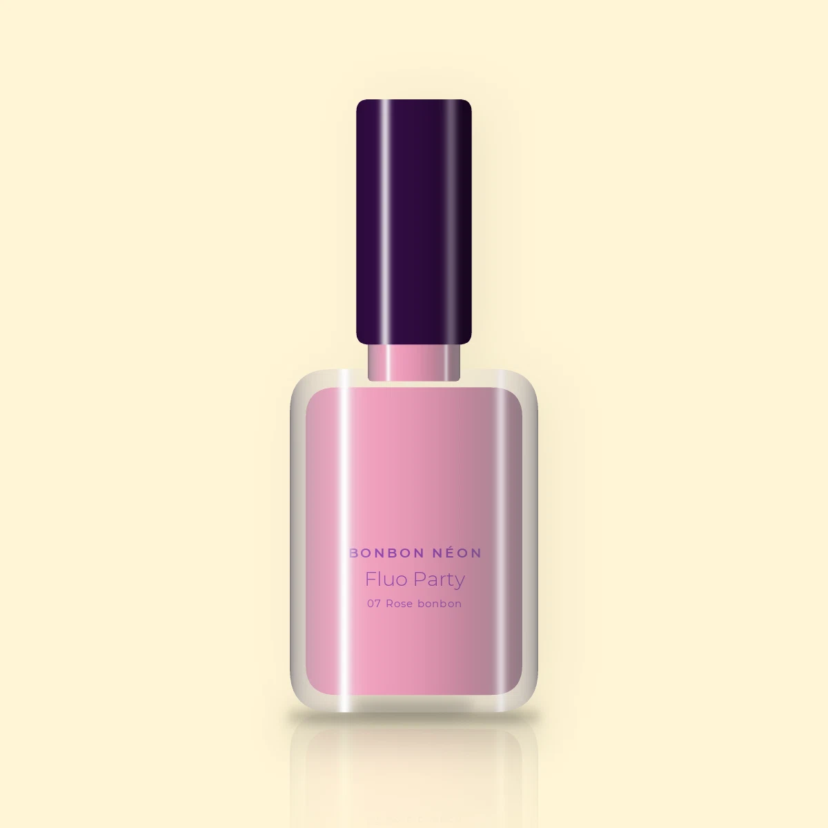 Vernis à ongles Fluo Party à l'acide hyaluronique – Bonbon Néon, flacon 12 ml, teinte 07 Rose bonbon