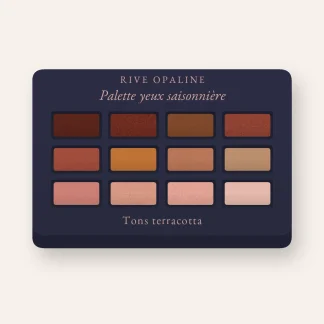 Palette yeux saisonnière à l'huile de macadamia – Rive Opaline, 12 × 1 g, teinte Tons terracotta