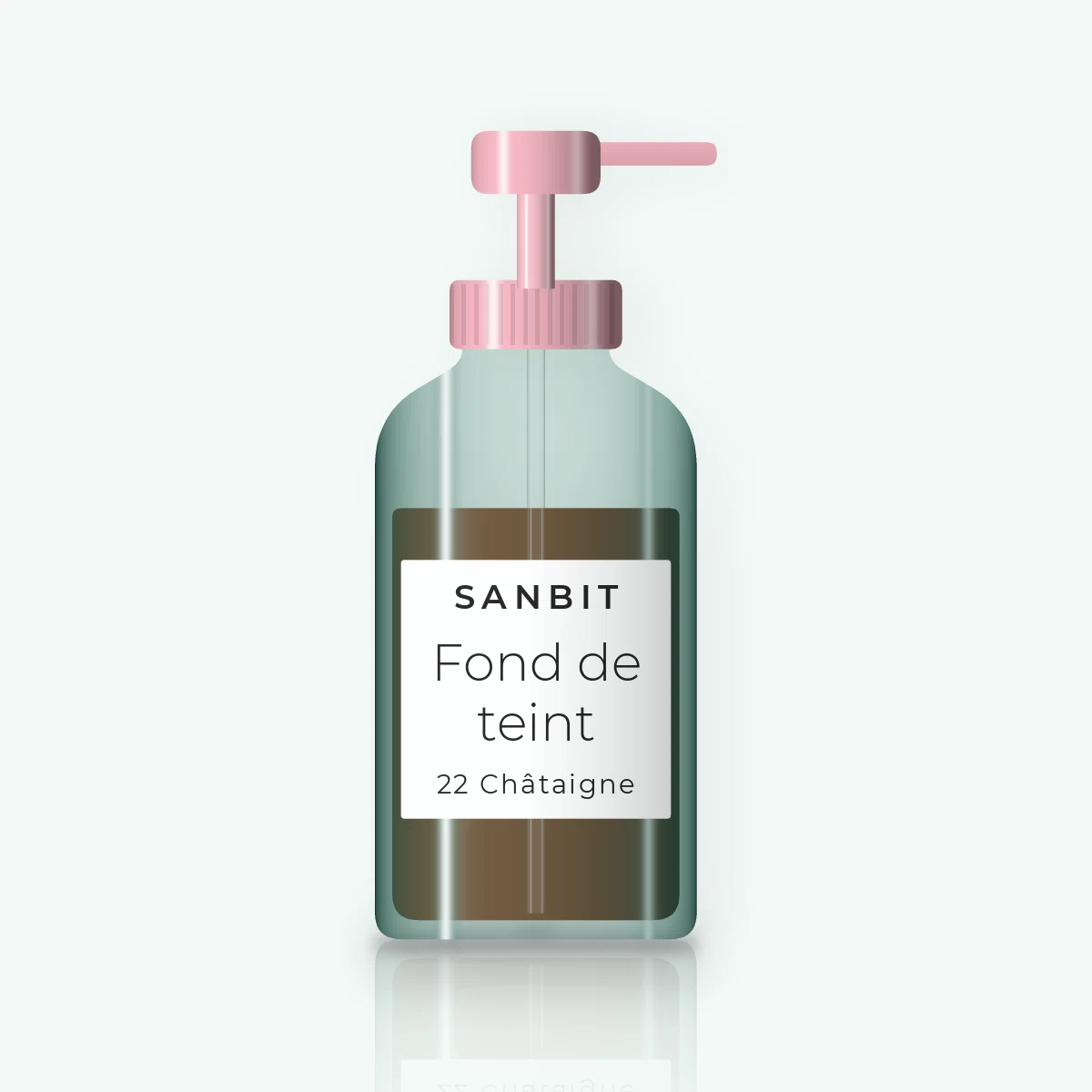Fond de teint effet bonne mine au thé vert – Sanbit, flacon-pompe 30 ml, teinte 22 Châtaigne