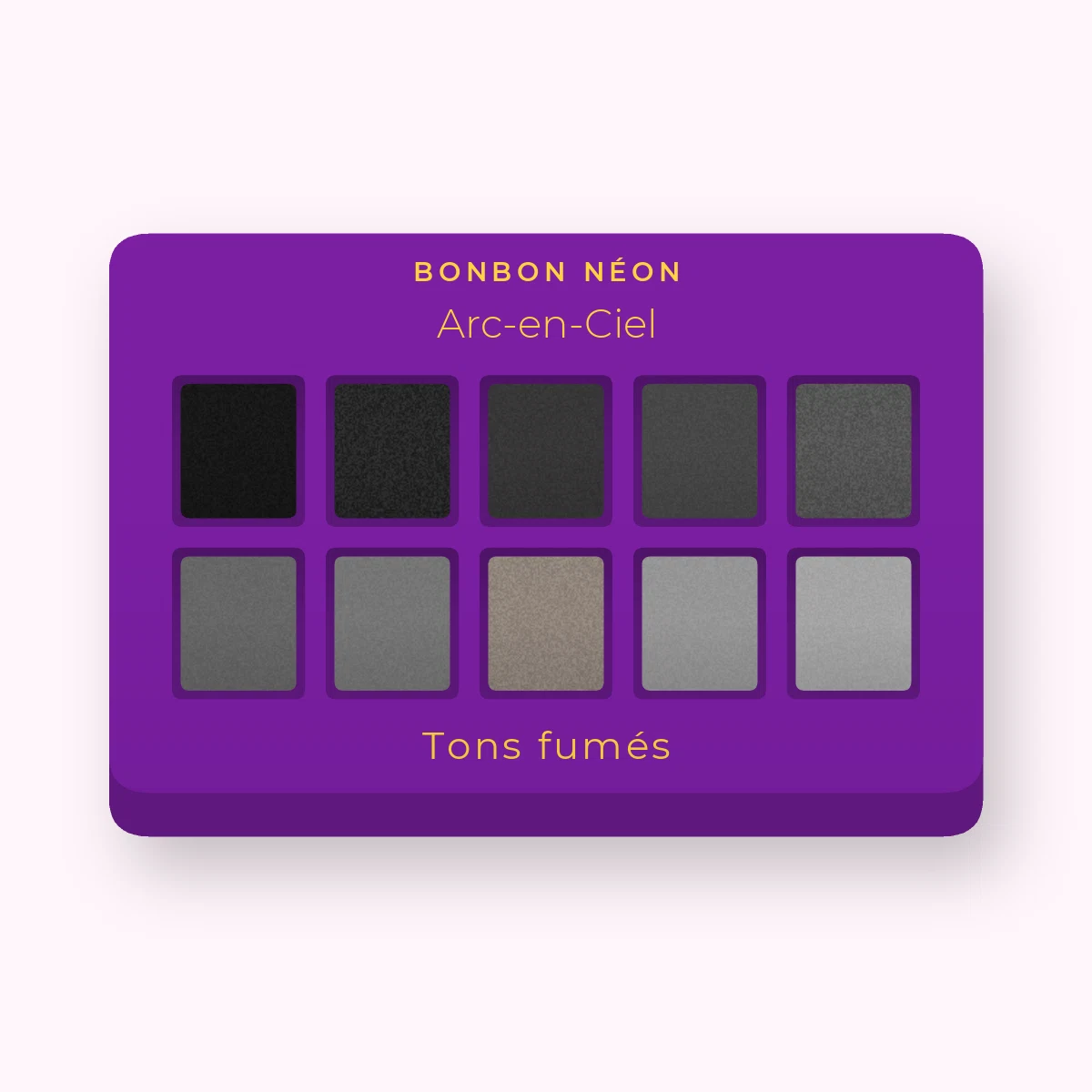 Palette yeux Arc-en-Ciel au kaolin – Bonbon Néon, 12 × 1 g, teinte Tons fumés