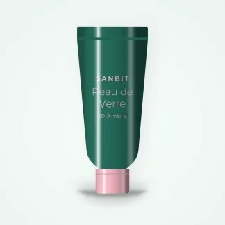 Fond de teint Peau de Verre à l'extrait de riz – Sanbit, tube 30 ml, teinte 20 Ambre