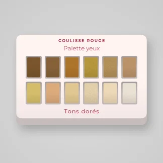 Palette yeux sans effet poudreux à l'huile de raisin – Coulisse Rouge, 12 × 1 g, teinte Tons dorés